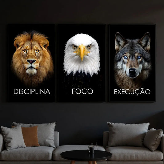 Quadros Decorativos Adesivo Leão Águia Disciplina Motivação 60x40cm